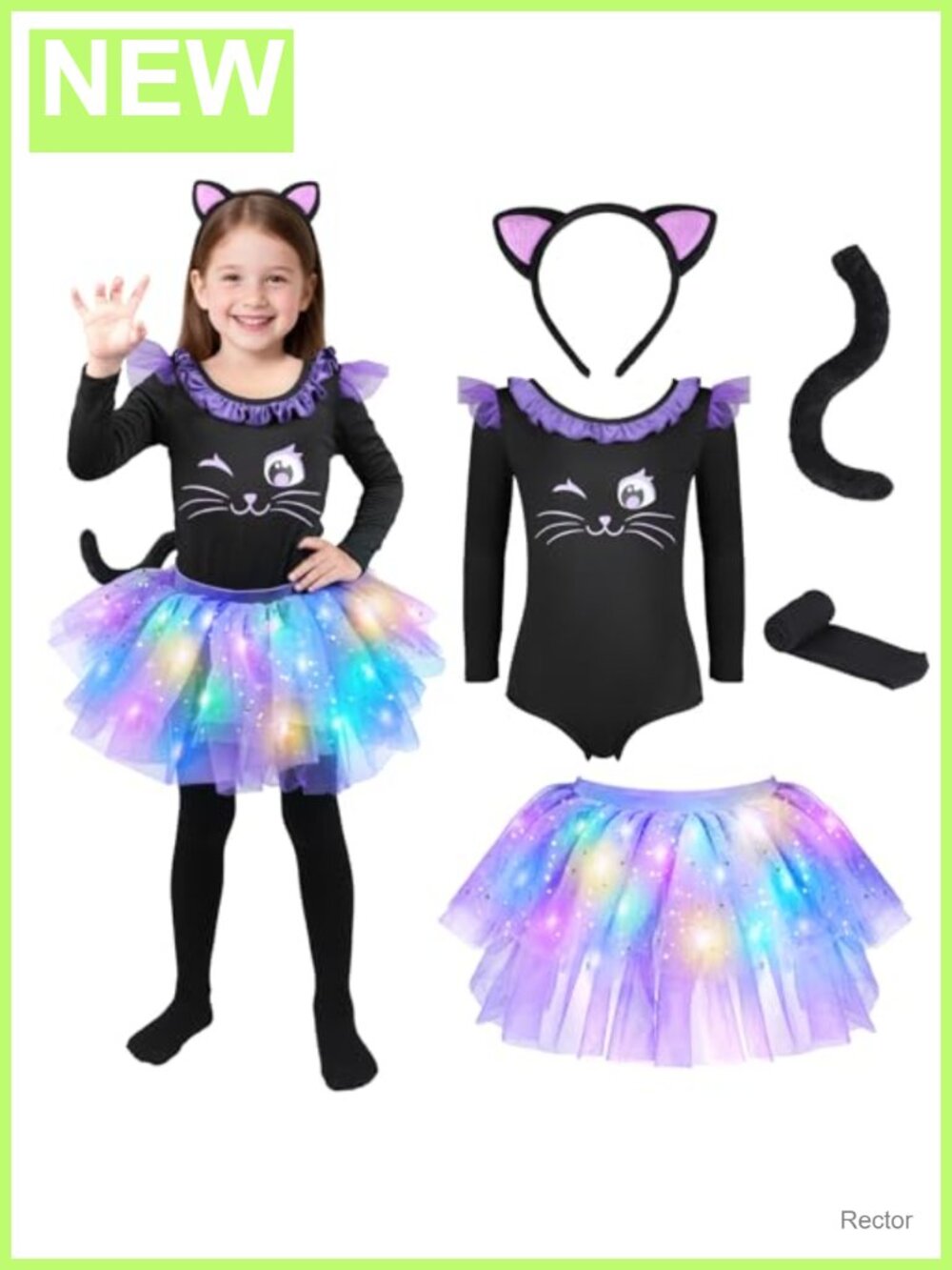 Light Up Cat Costume Girls Halloween Dress Up Tutu Set